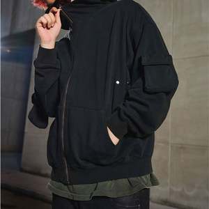 Sudadera con capucha y cremallera de gran tamaño personalizada de 450GSM para hombre, 100% algodón bordado, bolsillo teñido liso para otoño - Product Image 4