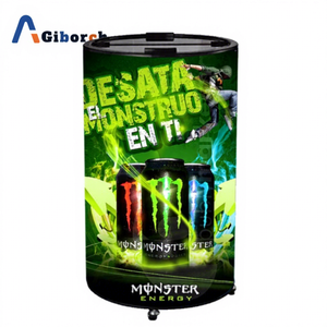 Réfrigérateur <span class=keywords><strong>mobile</strong></span> en forme de baril avec couvercle en verre à rabat lumineux LED, congélateur, CE nécessaire pour la promotion de la marque de boissons - Product Image 1