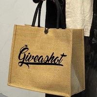 Sac fourre-tout en toile rétro imperméable portable avec longue corde de poignée en jute, personnalisable avec un logo imprimé par sublimation, pour femmes
