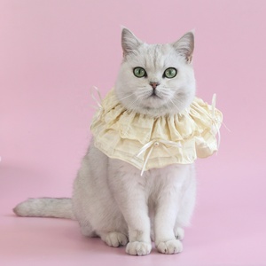 Écharpe de cou réglable pour chat et <span class=keywords><strong>chien</strong></span>, style princesse, couleur unie, double couche avec nœud en ruban, dentelle et perles, pour animaux de compagnie - Product Image 3