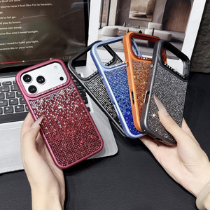 Coque de téléphone de luxe en strass pour iPhone 13 14 15 16 17 18 Pro Max, avec boutons scintillants en cristal et dos mat protecteur - Product Image 2