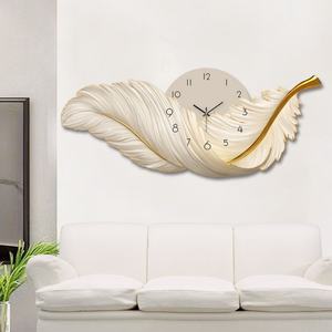 Art mural moderne de luxe en plumes avec lumières LED, idées d'impression UV sur acrylique, lampe murale, peinture lumineuse LED avec horloge - Product Image 4
