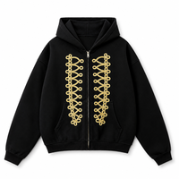 Sweat à capuche zippé personnalisé en polyester/coton avec broderie soufflet royale numérique, coupe ample, en molleton épais, style streetwear urbain