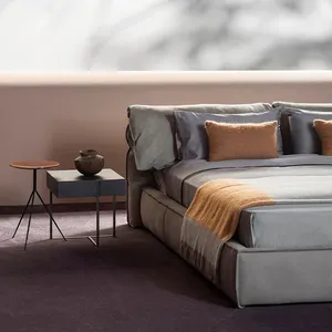 새로운 연약한 직물 현대 침대 머리 침대 호화스러운 디자인 침실 가구 특대 침대 구조 퀸 사이즈 이탈리아 가죽 침대