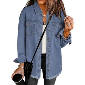 2025 Gothic Style Oversized Button <b>Women's</b> Denim <b>Jacket</b> Casual 3D Jean Shacket with Long Sleeve Frayed Hem Western Trendy - Product Image 6