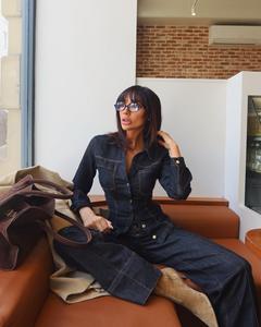 Denim Jean <span class=keywords><strong>2</strong></span> Delige Set Lange Mouw Revers Shirt Broek Denim Sets Vrouwen Tweedelig - Product Image 1