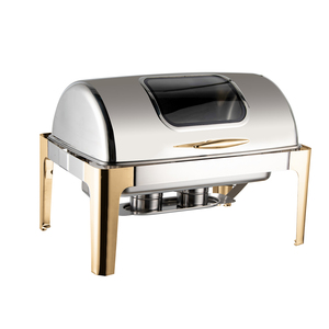 Scaldavivande Rettangolare Mezzo Oro e Mezzo Argento con Coperchio Roll-Top, Set Buffet in Acciaio Inossidabile da 9L per Servizio e Mantenimento Calore - Product Image 1