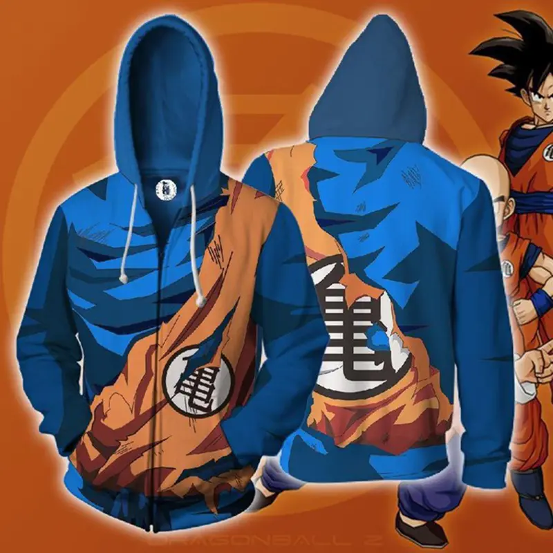 Özel yüksek kaliteli polyester all-over D3 baskılı kapüşonlu svetşört fermuar ile ejderha goku topu hoodie anime baskılı kapüşonlu svetşört s