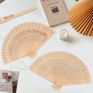 Custom Logo Handmade Sandalwood Hand <b>Fan</b> Hollow Out Wedding Decoration Handicraft Painted Wood Handheld <b>Fans</b> - Product Image 1