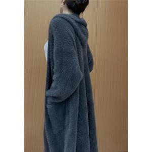 Bestseller Damen Flauschige Lange Pullover Winter Langarm Locker Gestrickte Offene Vorderseite Midi Kapuzen-Strickjacke Damen Strickmäntel - Product Image 4