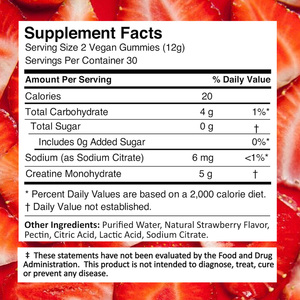 Gomitas de Creatina al Por Mayor OEM 5g Sabor Fresa Crecimiento Muscular Fuerza Resistencia Vegano Sin OMG Suplemento Vegano Sin Azúcar - Product Image 3