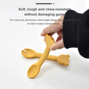 Juego de cucharas de silicona para bebés, utensilios para niños pequeños, cubiertos de entrenamiento para niños, sin BPA, tenedor de grado alimenticio, alimentación suave, reutilizable - Product Image 3