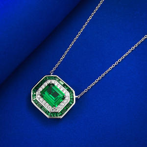 Europa y América nuevo S925 plata 8*10mm simulación collar de Esmeralda Cadena de clavícula femenina - Product Image 3