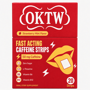 Tiras Orales de Cafeína de Acción Rápida 50mg, Sin Azúcar, Sabor Fresa Menta, Suplemento Energético con L-Teanina, B6 y B12 - Product Image 1