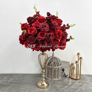 Fabbrica DKB all'ingrosso 50cm grandi sfere di fiori di nozze centrotavola di seta grandi <span class=keywords><strong>rose</strong></span> rosse Bouquet rosso fiori artificiali palla - Product Image 1