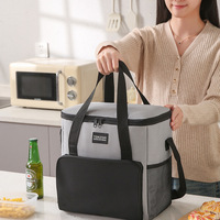 Tas Makan Siang Anti Air Berbahan Oxford Anyaman, Desain Kotak 18L, Dilengkapi Ritsleting, Portabel untuk Piknik Luar Ruangan 2 Orang