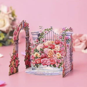 <span class=keywords><strong>Carte</strong></span> de vœux 3D pop-up de haute qualité, motif floral aquarelle, double porte, clôture charmante, romantisme infusé, fleurs rosacées, mur floral - Product Image 3