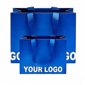 Bolsa de Compras de Papel Azul Mate de Lujo con Recubrimiento, Impresión Offset, Cuerda de Algodón Reciclable para Uso en Supermercados, Promociones, Embalaje de Regalos - Product Image 1