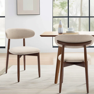 Sillas de Comedor Modernas Minimalistas Tosee con Tela Beige y Respaldo Curvo, Patas de Madera Maciza Marrón Oscuro, 1 Año de Garantía, para Comedor - Product Image 1