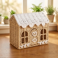 Panier à jouets pour enfants en corde de papier tressée à la main, en forme de maison, décoration de Noël, rangement, accessoires de photographie, décoration de bureau