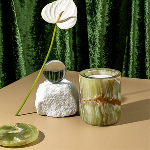 All'ingrosso naturale onice marmo portacandele in pietra lanterne e barattoli di candela con coperchio popolare colore verde in più dimensioni - Product Image 3