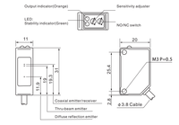 AkuSense EST-200N Transducteur photoélectrique rétroréfléchissant pour détection de position et d'objets, capteur photoélectrique transparent