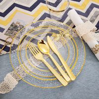 Ensemble de vaisselle jetable JM le plus vendu, 175 pièces, style américain, en PS transparent, assiettes de dîner, personnalisation pour fêtes