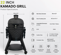 AUPLEX AU-22 Parrilla de Carbón Cerámica Premium de 22 Pulgadas con Forma de Barbacoa, Componentes de Acero, Seguridad contra Llamas, Superficie Antiadherente, Acabado Mate