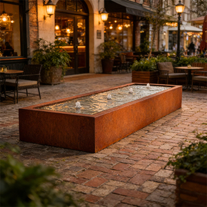 Fontaine décorative de jardin moderne rectangulaire en métal Gnee Garden avec éclairage LED, à poser au sol, finition brossée - Product Image 5
