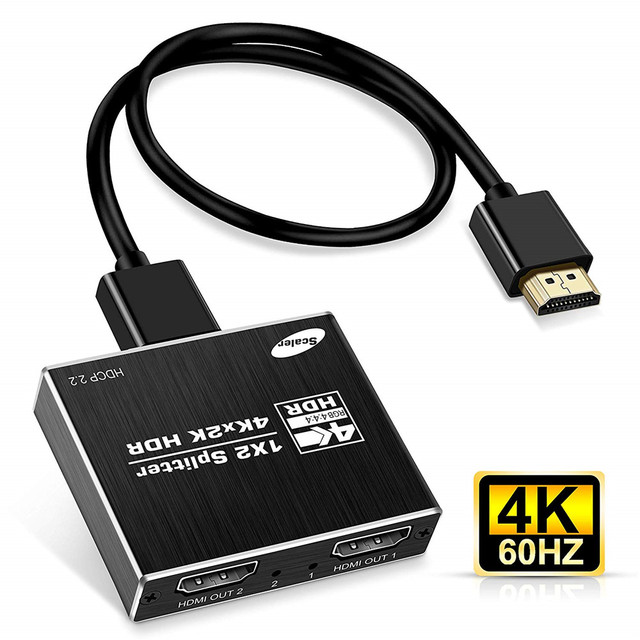 4K UHD 2.0 HDR 1x2 HDMI2.0 Splitter 4K 60Hz RGB 4:4:4 HDCP 2.2 Splitter HDMI 2.0 1 in 2 Out Support Scalar for Blu-ray DVD PS4