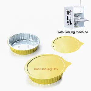 Wholesale reuse takeaway packaging box food grade insulated round aluminum foil box tinfoil box aluminum foil container