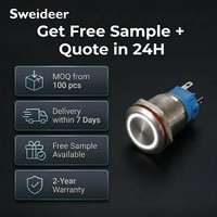 Sweideer Interrupteur à bouton-poussoir LED en métal étanche IP65 12 16 19 22mm Acier inoxydable à verrouillage momentané 1NO1NC 2NO2NC CE RoHS