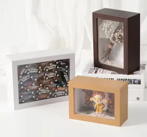핫 세일 클래식 스타일 유품 디스플레이 케이스 나무 사진 프레임 도매 벽 예술 3D 사각형 나무 그림자 상자 유리 전면