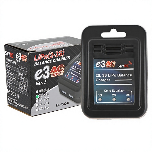 SKYRC SK-100081 E3 Lipo Battery Balance Charger AC Input 1S 2S 3S Cells 3.7V 7.4V 11.1V RC Charging Parts Power Cable US EU Plug
