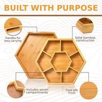 Bamboe serveerplateau set met aangepaste privélabel verpakking, verdeeld houten hapjesplateau voor gedroogd fruit, noten, kaas en charcuterie