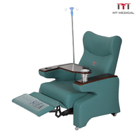 Canapé d'infusion en cuir PU anti-corrosion pour mobilier hospitalier avec poteau IV télescopique et porte-gobelet circulaire