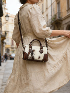 HALFWORK Sac Boston en <span class=keywords><strong>cuir</strong></span> de vachette pleine fleur, design robuste, pour femme, en <span class=keywords><strong>cuir</strong></span> tanné végétal, avec broderie sculptée, sac coussin, sac fourre-tout - Product Image 2