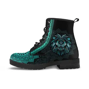 Bohemian Rei De animais Leão Impressão Botas Femininas Quatro Temporada PU Botas De Couro Calçado Temperamento All-jogo Botas Femininas