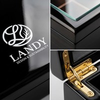 Boîte à thé Landy de luxe noir brillant avec 4 compartiments et fenêtre en verre, présentoir laqué pour sachets de thé, idéal pour boutiques de cadeaux et grossistes