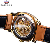 Montre automatique mécanique à remontage automatique, squelette transparent, tourbillon, bracelet en cuir véritable, étanche, tendance