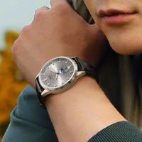 Best-seller I&W Montre automatique élégante pour homme, cadran argenté, index diamantés, phase de lune, jour et date, bracelet mécanique