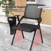 Chaise de formation ergonomique moderne pliable avec dossier intégré et tabouret en maille pour bureaux et salles de réunion