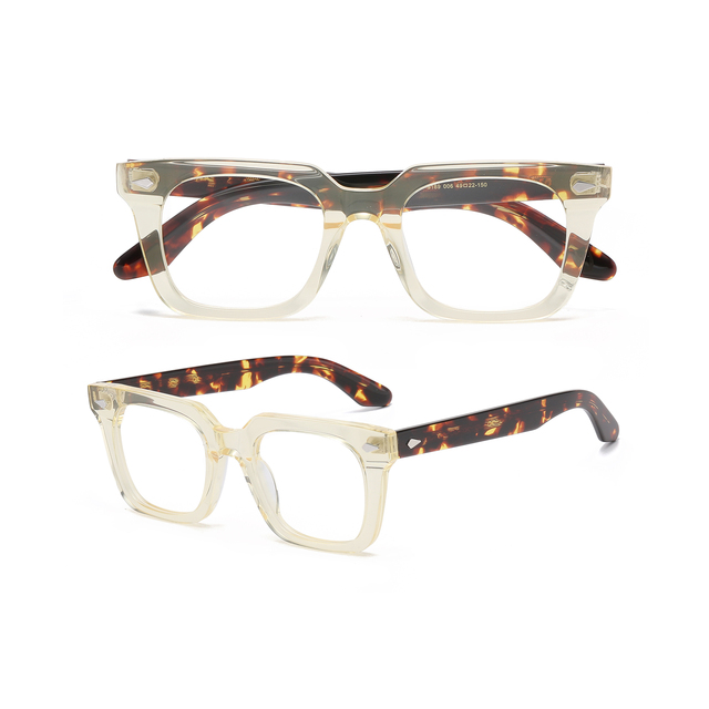 2026 New Retro Thick Square Acetate Optical Eyeglasses Frames Translucent Front Tortoiseshell Temple for Men Women Wholesale