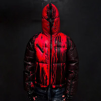 Blouson matelassé thermochromique réactif à la chaleur pour homme, effet brillant, couleur changeante, manteau d'hiver à bulles, sweat à capuche entièrement zippé, Techwear rouge