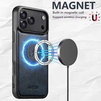 Étui de téléphone magnétique anti-chute en cuir PU texturé effet vachette avec protection de l'appareil photo pour Apple séries 18/17/16/15/14/13/12