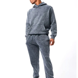 Custom Distressed Breathable Fleece Hoodies Sweatpants Solid Pattern Track Suit Jogger Streetwear Logo Print Casual Pullover - Product Image 1