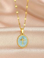 Collier pour femme tendance, best-seller, avec pendentif croix en alliage multicolore émaillé et plaque ronde
