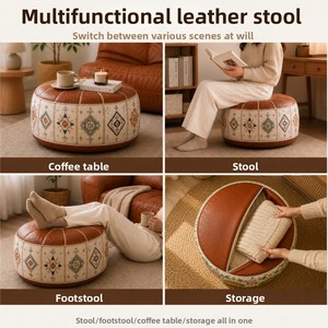 New Oval <strong>Vintage</strong>-Style Leather Storage Ottoman 2-in-1 Pouf Living Room Cozy Seat Lounging Everyday <strong>Items</strong> - Product Image 4