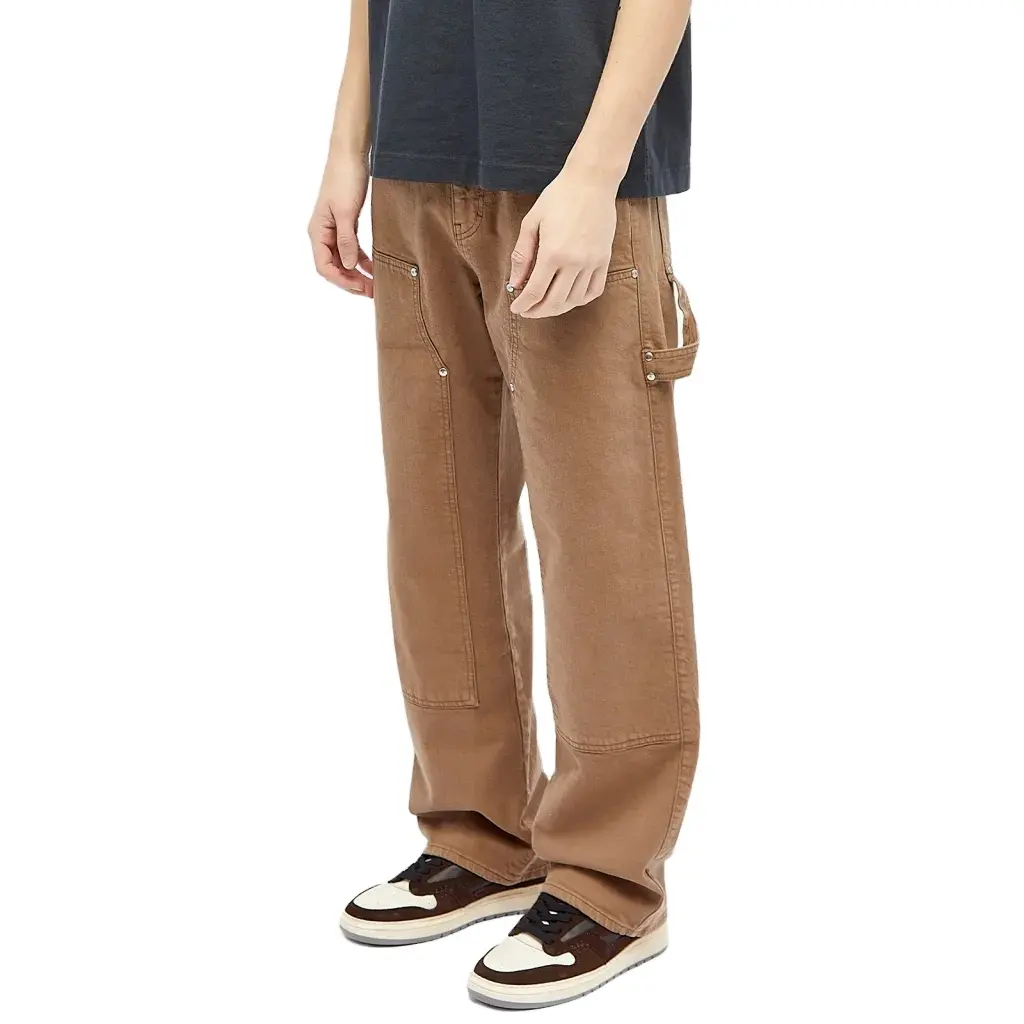 Özel Baggy Fit Streetwear streç pamuk çift diz iş kot Denim marangoz pantolon erkekler