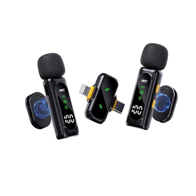 T90 2.4G Wireless Lavalier Microphone with Noise Cancelling and Bluetooth Mini Mic for Outdoor Live Streaming Vlog Recording